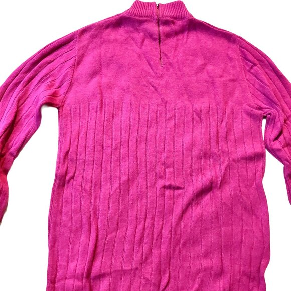 Vintage 1940s -1950s Dark Pink 3/4 Sleeve Acrylic Ribbed Mock Turtleneck Sweater - Picture 5 of 7